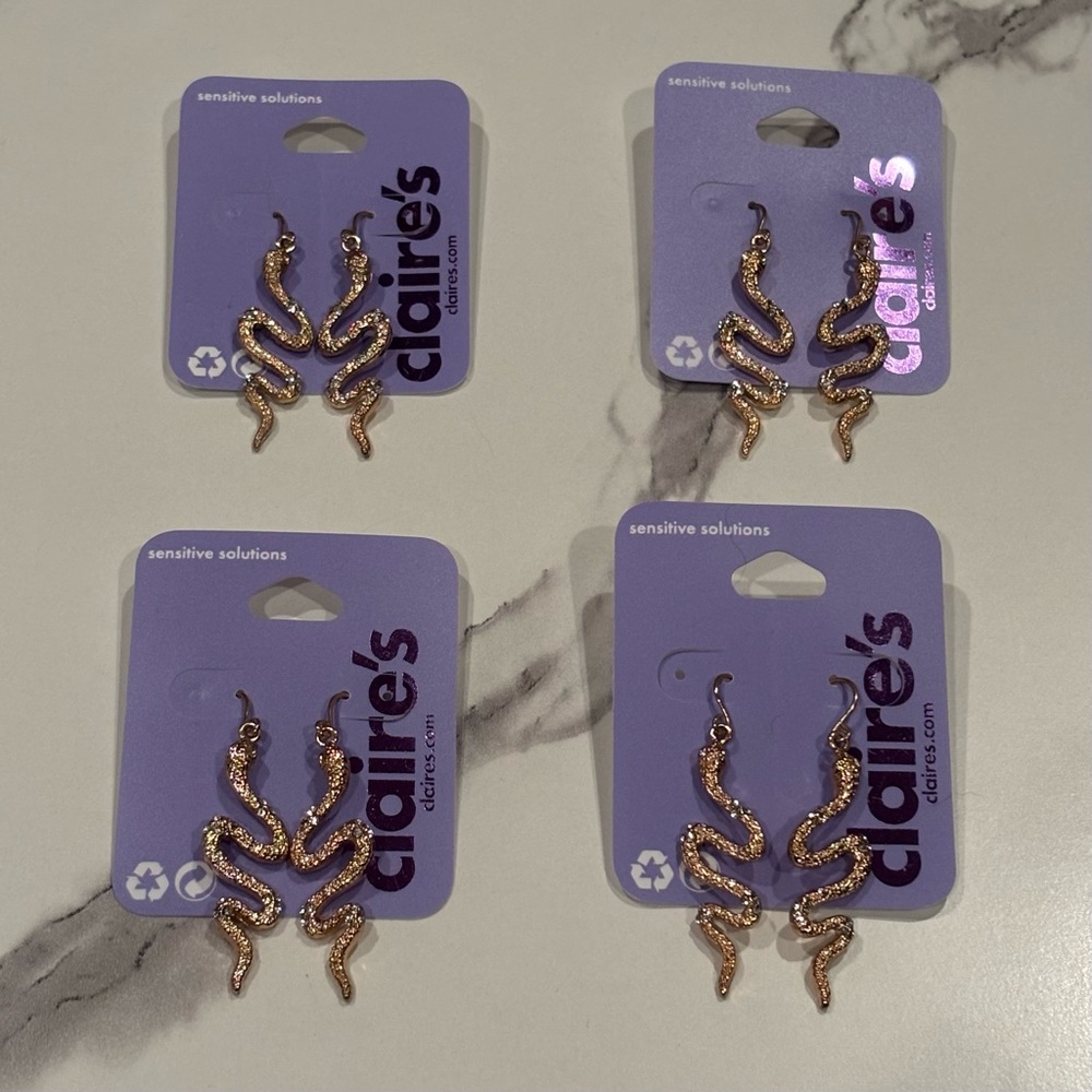 Lot of Claire's Shimmering Gold Snake Earrings